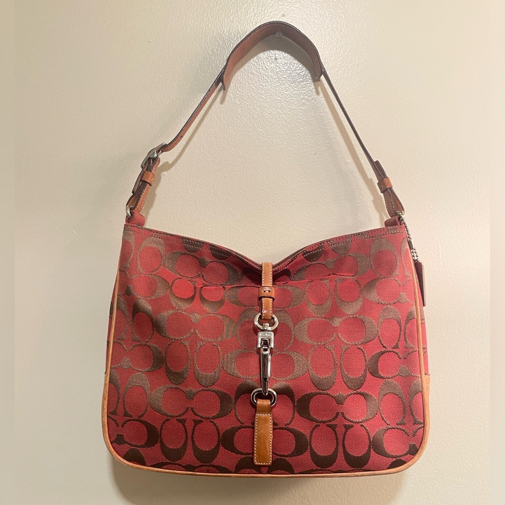 Vintage Coach Red Hampton Clip Jacquard Bag